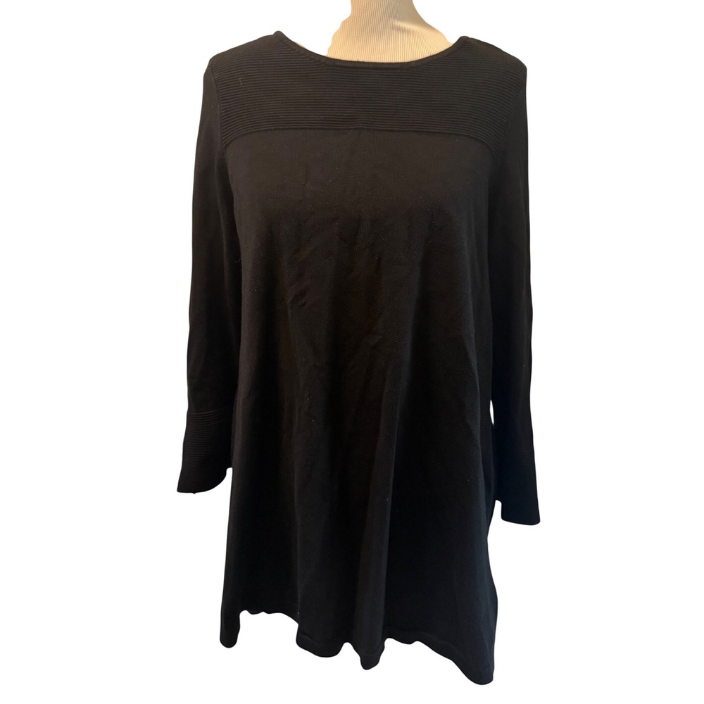 Alfani Black Ribbed Yoke Zipper Cuff Tunic Sweater Size L‎ Large Long Sleee